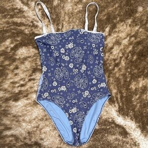 aerie Navy Blue Paisley One-Piece Swimsuit